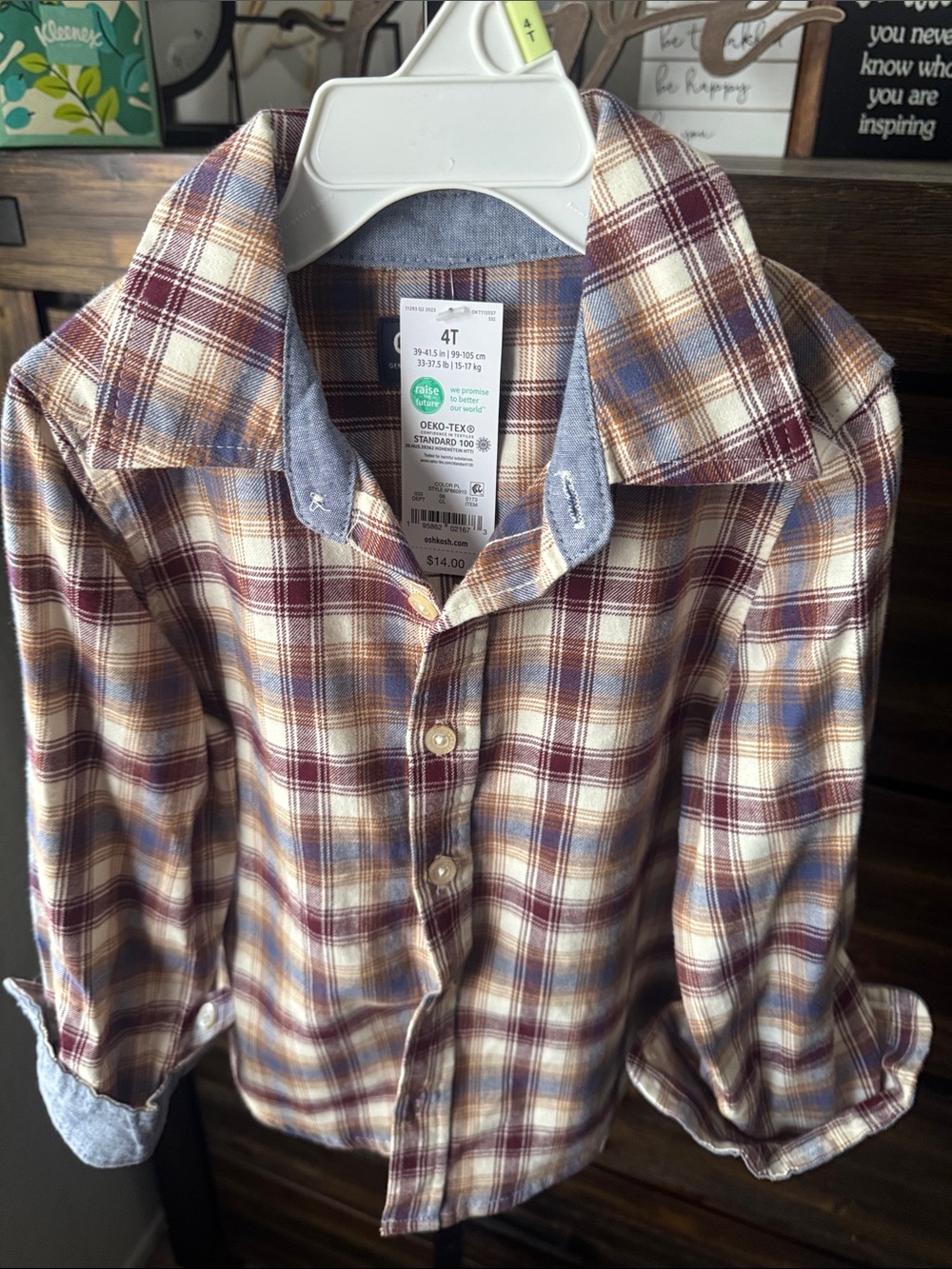 OshKosh B'gosh Boys Plaid Button-Down Shirt in Burgundy, Cream & Blue